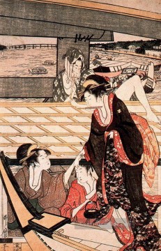  bijin - Eine Szene auf der Brücke Kitagawa Utamaro Ukiyo e Bijin ga